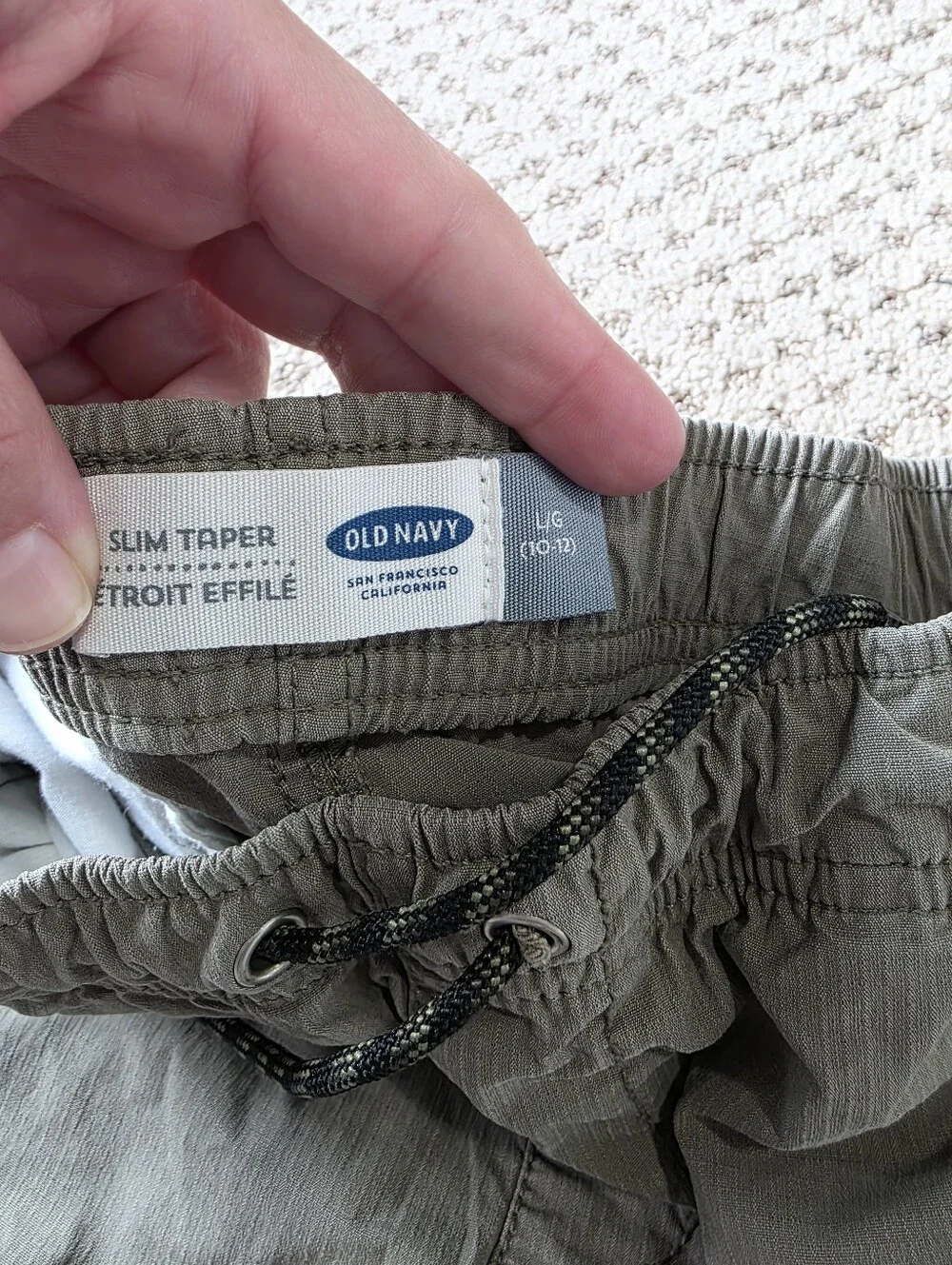 Old Navy Boys Ripstop Cargo Pants in Olive Green with Drawstring Waist